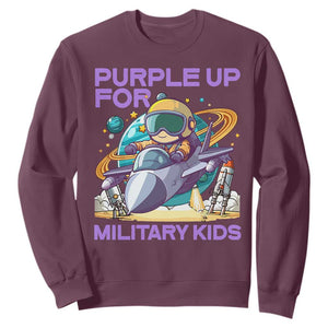 Purple Up For Military Kids Sweatshirt Military Child Month Astronaut Fights TS11 Maroon Print Your Wear