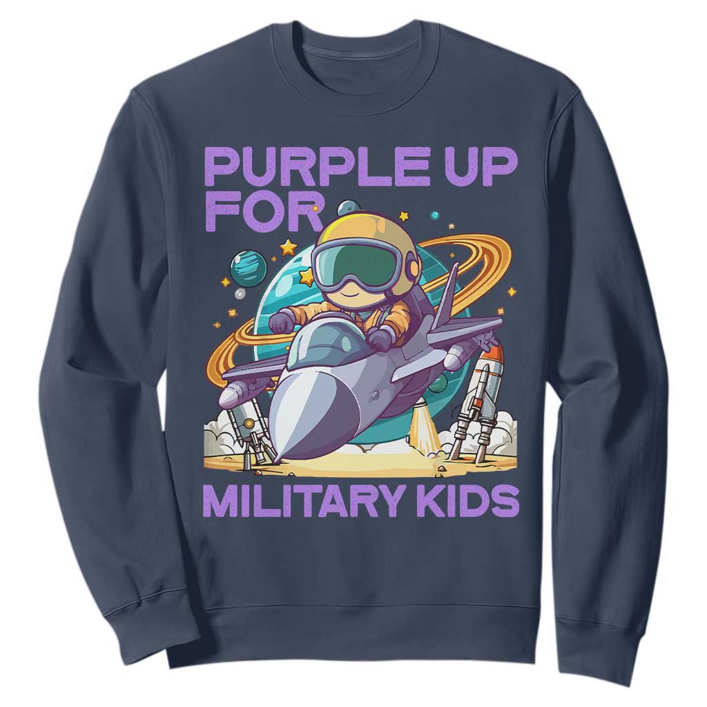 Purple Up For Military Kids Sweatshirt Military Child Month Astronaut Fights TS11 Navy Print Your Wear