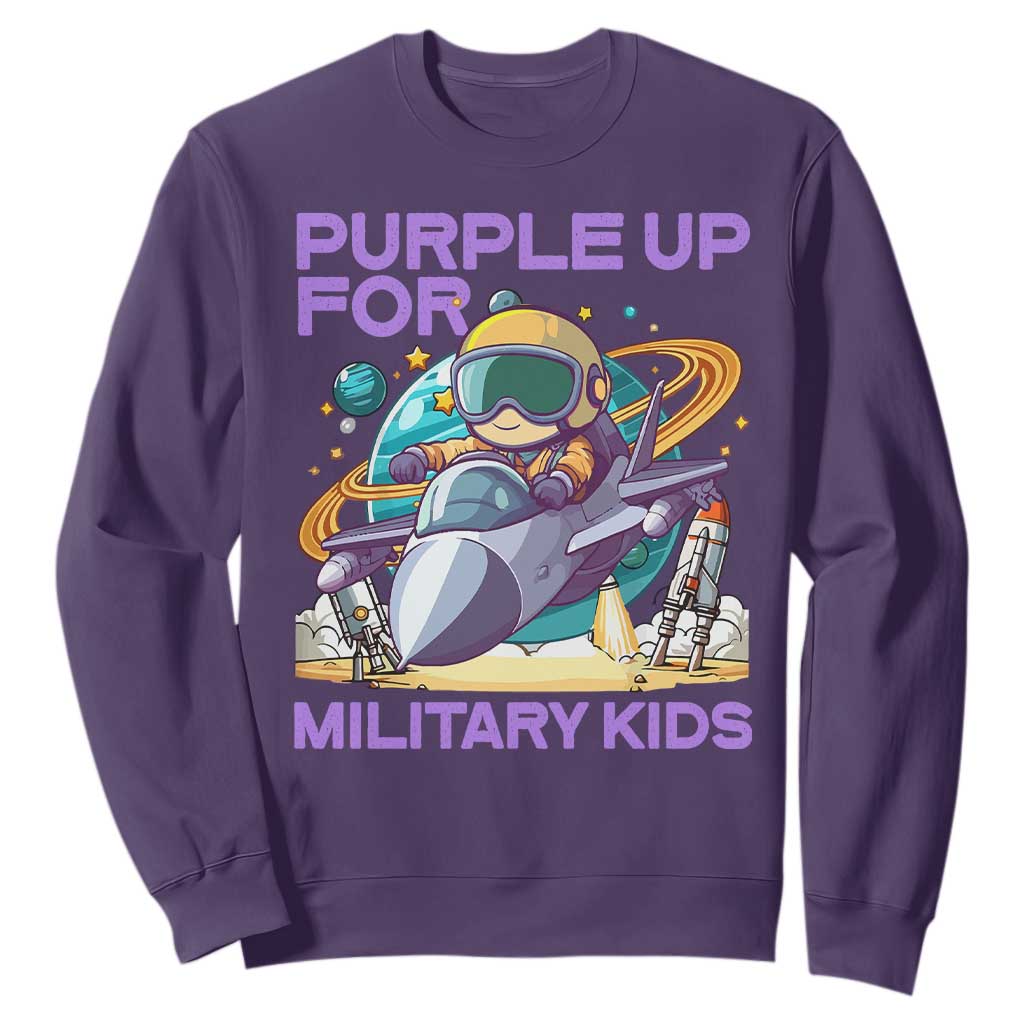 Purple Up For Military Kids Sweatshirt Military Child Month Astronaut Fights TS11 Purple Print Your Wear
