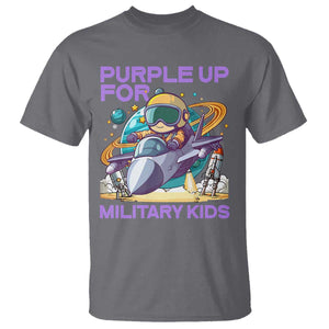 Purple Up For Military Kids T Shirt Military Child Month Astronaut Fights TS11 Charcoal Print Your Wear