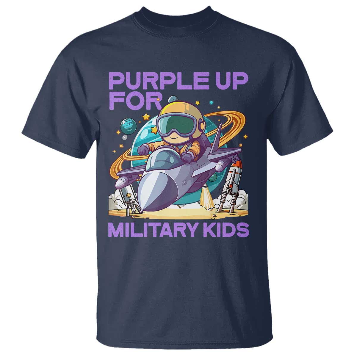 Purple Up For Military Kids T Shirt Military Child Month Astronaut Fights TS11 Navy Print Your Wear