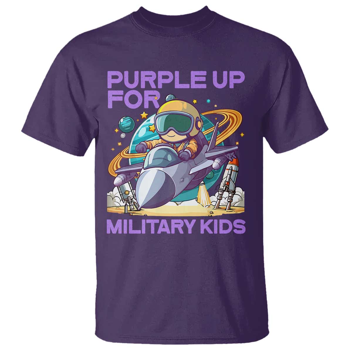 Purple Up For Military Kids T Shirt Military Child Month Astronaut Fights TS11 Purple Print Your Wear