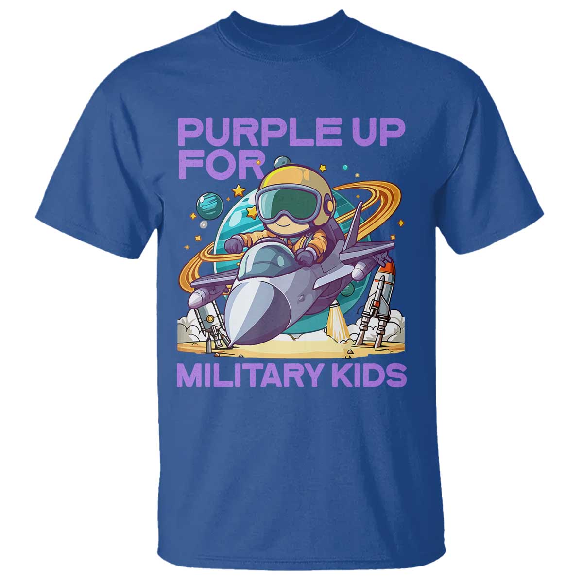 Purple Up For Military Kids T Shirt Military Child Month Astronaut Fights TS11 Royal Blue Print Your Wear
