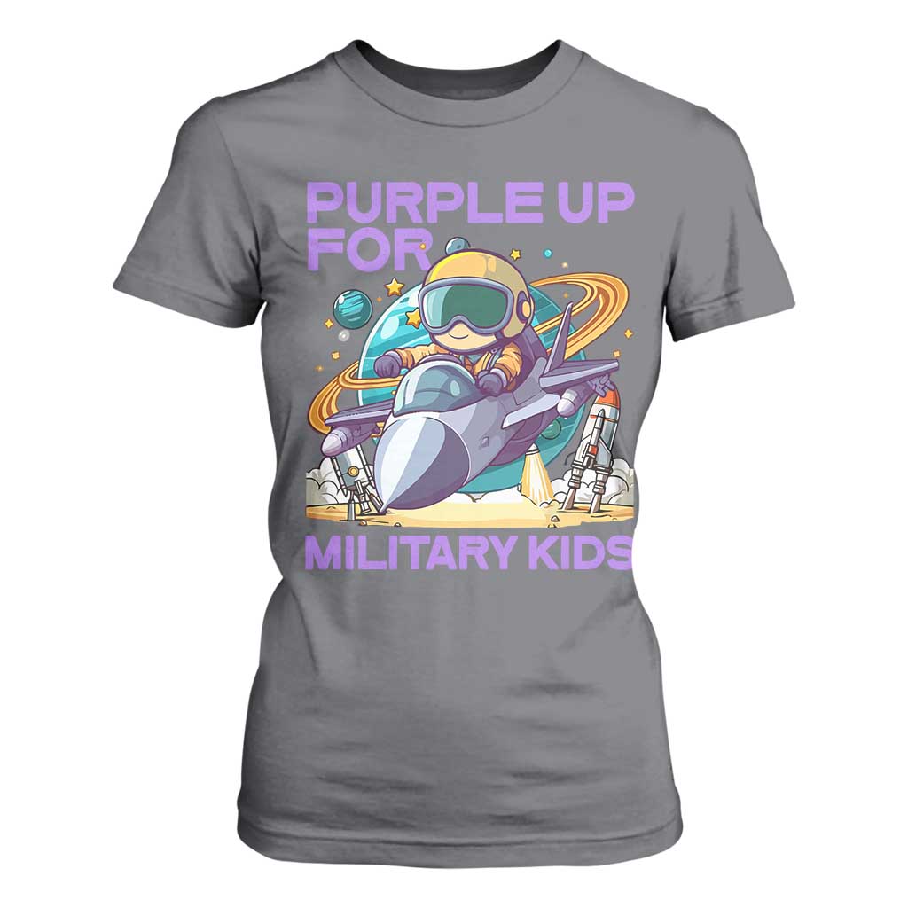 Purple Up For Military Kids T Shirt For Women Military Child Month Astronaut Fights TS11 Charcoal Print Your Wear