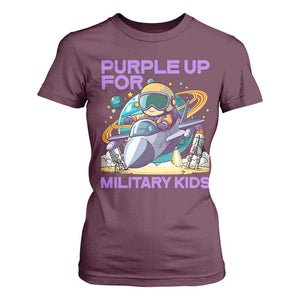 Purple Up For Military Kids T Shirt For Women Military Child Month Astronaut Fights TS11 Maroon Print Your Wear