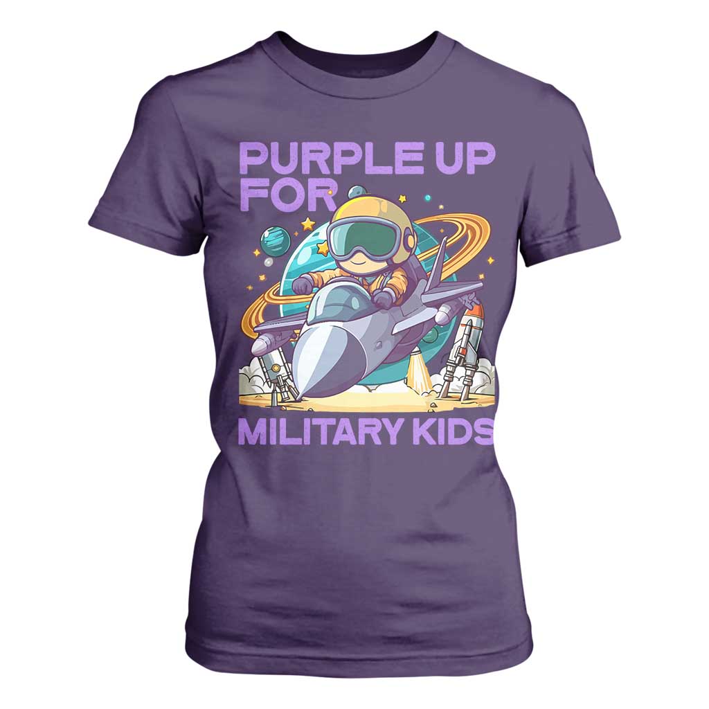 Purple Up For Military Kids T Shirt For Women Military Child Month Astronaut Fights TS11 Purple Print Your Wear