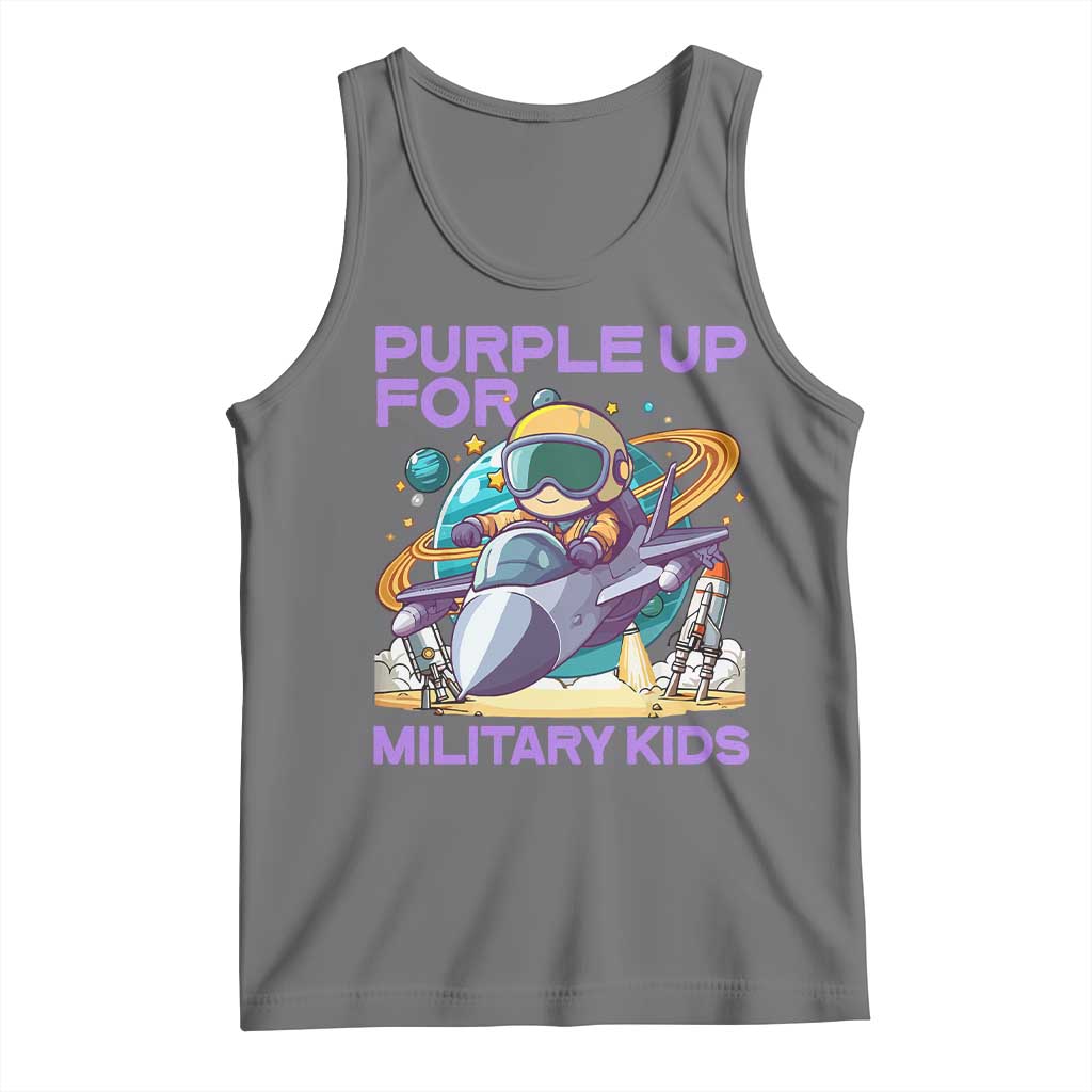 Purple Up For Military Kids Tank Top Military Child Month Astronaut Fights TS11 Black Heather Print Your Wear