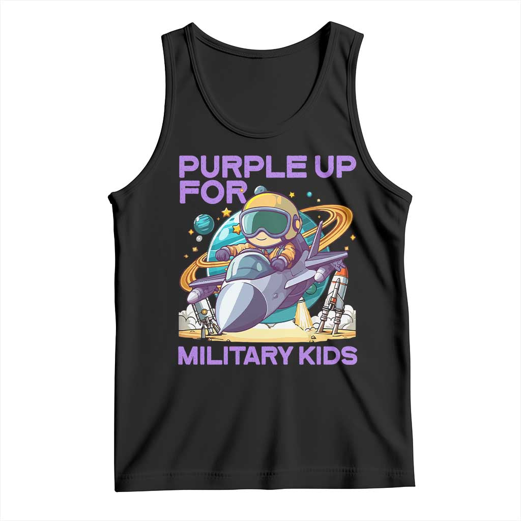 Purple Up For Military Kids Tank Top Military Child Month Astronaut Fights TS11 Black Print Your Wear