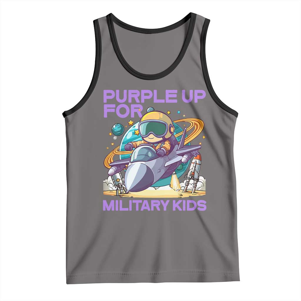 Purple Up For Military Kids Tank Top Military Child Month Astronaut Fights TS11 Deep Heather Black Print Your Wear