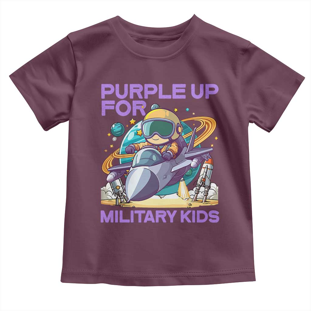 Purple Up For Military Kids Toddler T Shirt Military Child Month Astronaut Fights TS11 Maroon Print Your Wear