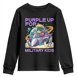 Purple Up For Military Kids Youth Sweatshirt Military Child Month Astronaut Fights TS11 Black Print Your Wear