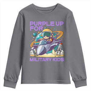 Purple Up For Military Kids Youth Sweatshirt Military Child Month Astronaut Fights TS11 Charcoal Print Your Wear