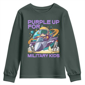 Purple Up For Military Kids Youth Sweatshirt Military Child Month Astronaut Fights TS11 Dark Forest Green Print Your Wear