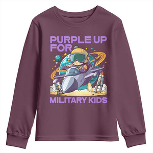 Purple Up For Military Kids Youth Sweatshirt Military Child Month Astronaut Fights TS11 Maroon Print Your Wear