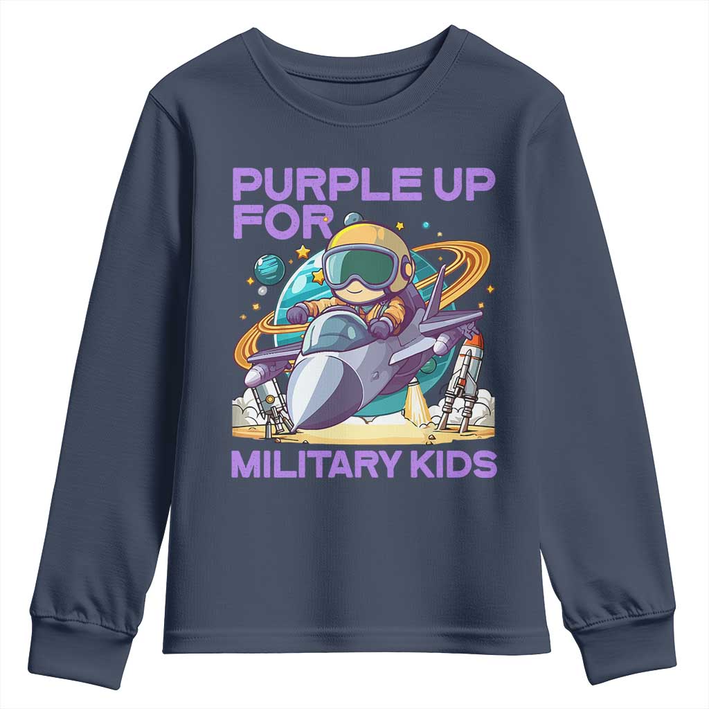 Purple Up For Military Kids Youth Sweatshirt Military Child Month Astronaut Fights TS11 Navy Print Your Wear