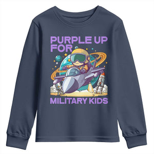 Purple Up For Military Kids Youth Sweatshirt Military Child Month Astronaut Fights TS11 Navy Print Your Wear