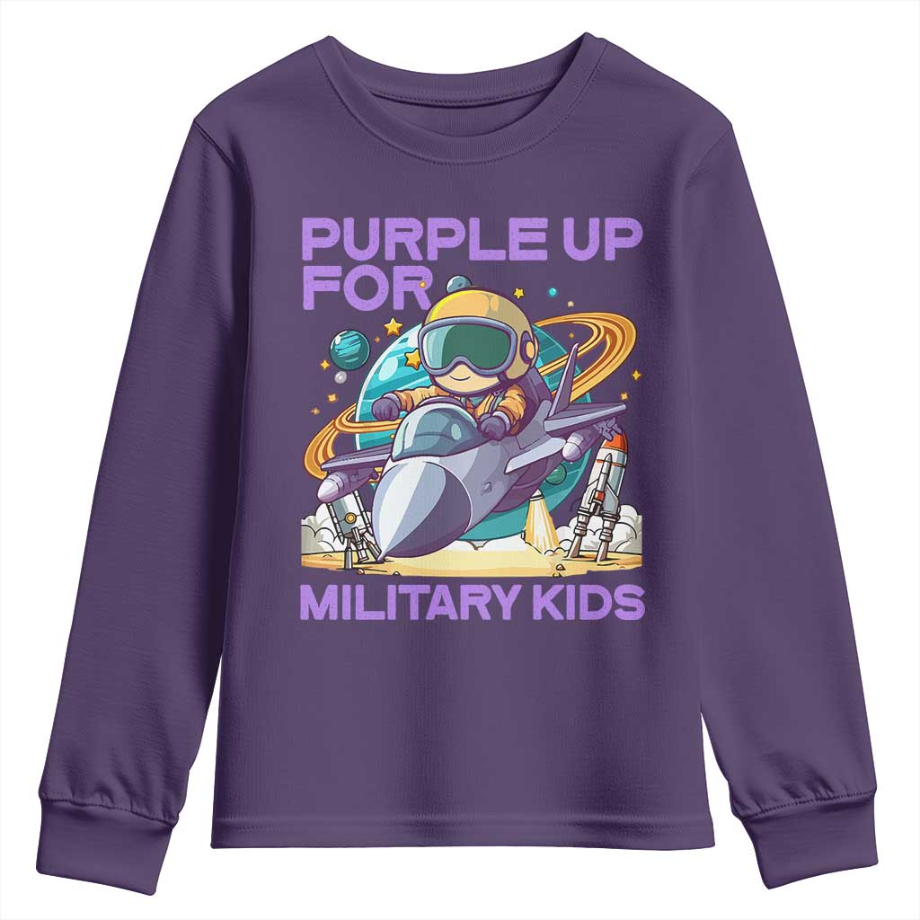 Purple Up For Military Kids Youth Sweatshirt Military Child Month Astronaut Fights TS11 Purple Print Your Wear