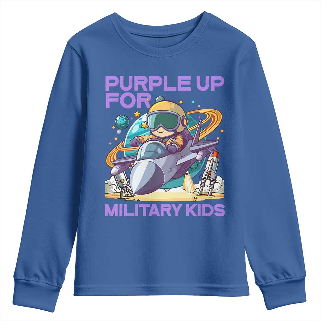 Purple Up For Military Kids Youth Sweatshirt Military Child Month Astronaut Fights TS11 Royal Blue Print Your Wear