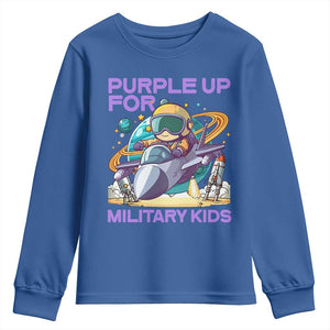 Purple Up For Military Kids Youth Sweatshirt Military Child Month Astronaut Fights TS11 Royal Blue Print Your Wear