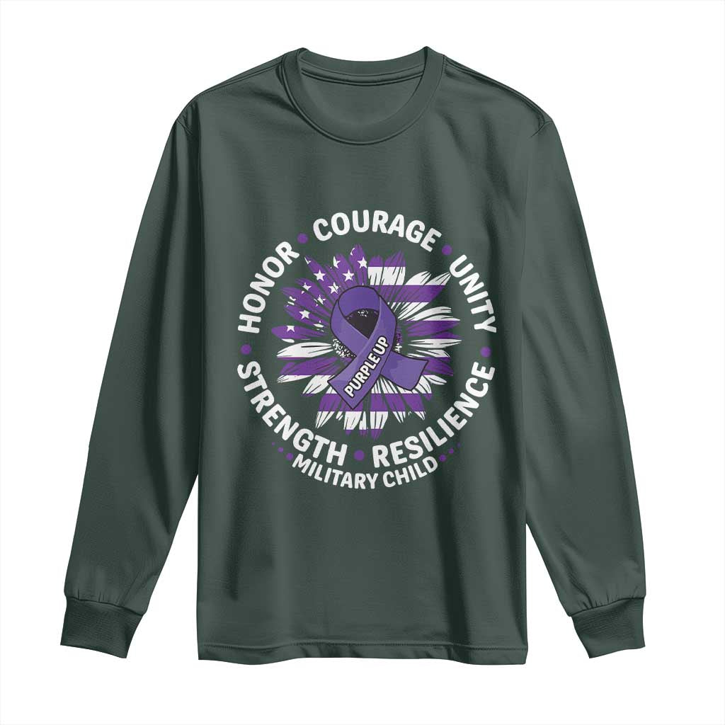 Military Child Month Long Sleeve Shirt Purple Up Military Child Honor Courage Unity Strength Resilience TS11 Dark Forest Green Print Your Wear