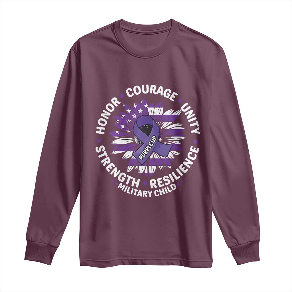 Military Child Month Long Sleeve Shirt Purple Up Military Child Honor Courage Unity Strength Resilience TS11 Maroon Print Your Wear