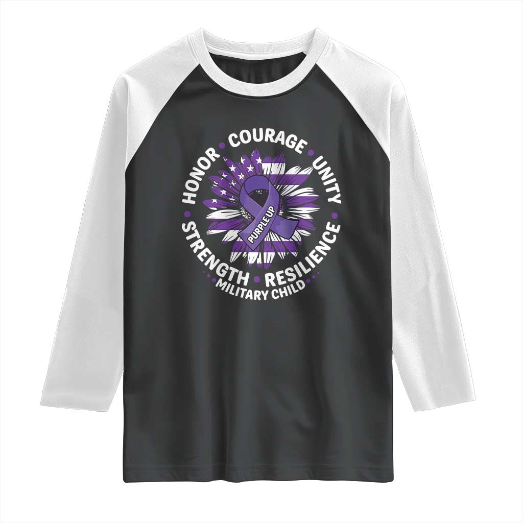 Military Child Month Raglan Shirt Purple Up Military Child Honor Courage Unity Strength Resilience TS11 Black White Print Your Wear