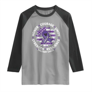Military Child Month Raglan Shirt Purple Up Military Child Honor Courage Unity Strength Resilience TS11 Sport Gray Black Print Your Wear
