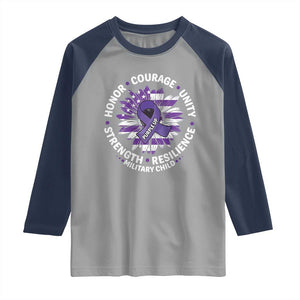 Military Child Month Raglan Shirt Purple Up Military Child Honor Courage Unity Strength Resilience TS11 Sport Gray Navy Print Your Wear