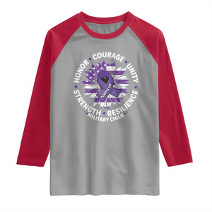 Military Child Month Raglan Shirt Purple Up Military Child Honor Courage Unity Strength Resilience TS11 Sport Gray Red Print Your Wear