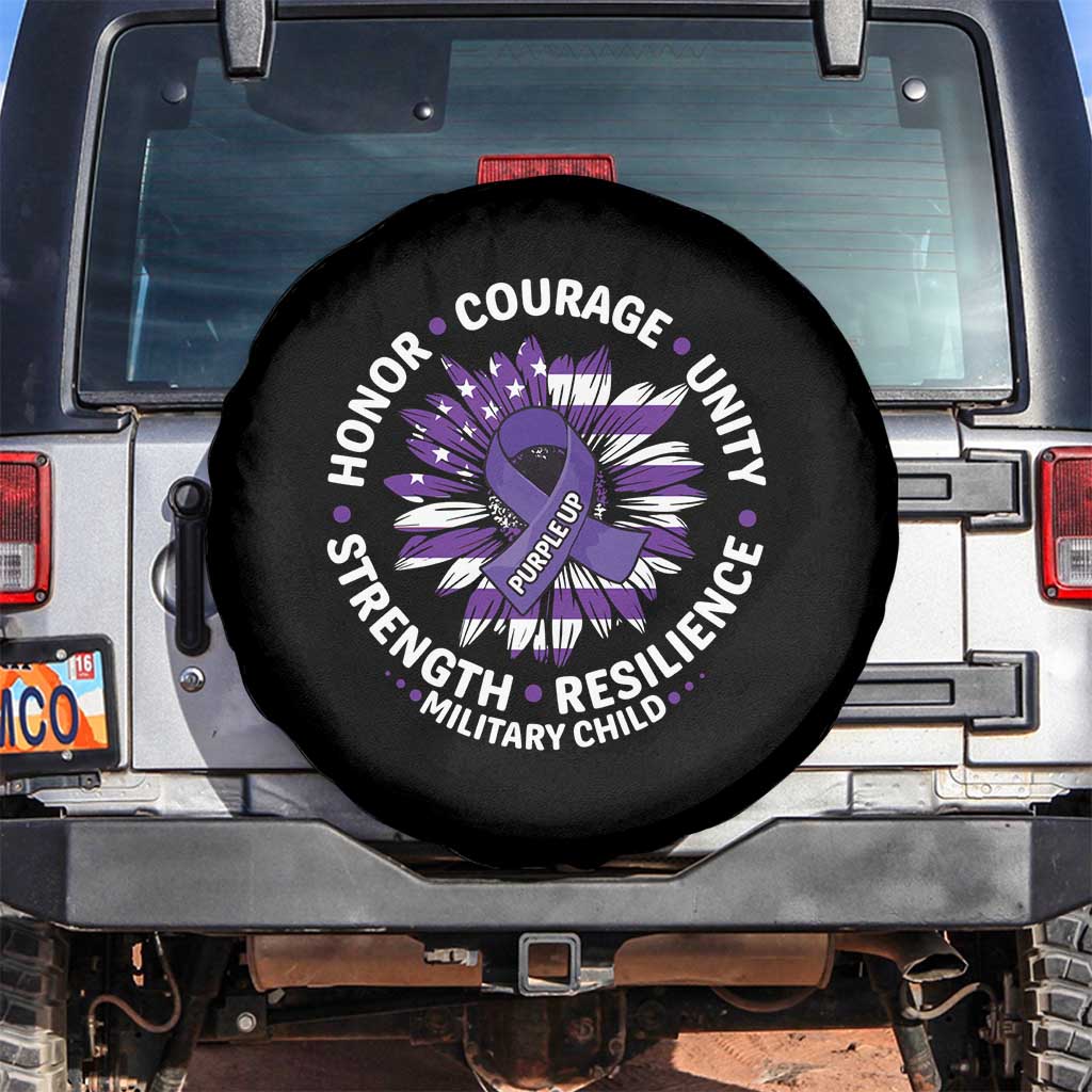 Military Child Month Spare Tire Cover Purple Up Military Child Honor Courage Unity Strength Resilience TS11 No hole Black Print Your Wear