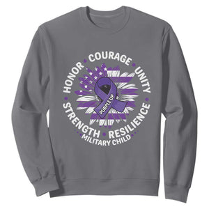 Military Child Month Sweatshirt Purple Up Military Child Honor Courage Unity Strength Resilience TS11 Charcoal Print Your Wear