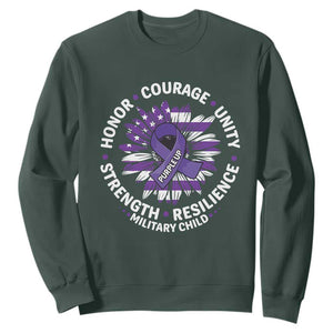 Military Child Month Sweatshirt Purple Up Military Child Honor Courage Unity Strength Resilience TS11 Dark Forest Green Print Your Wear
