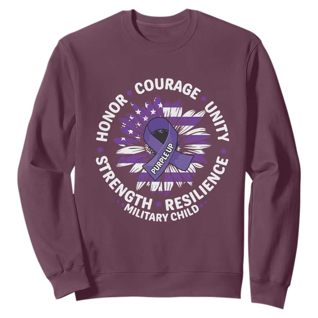 Military Child Month Sweatshirt Purple Up Military Child Honor Courage Unity Strength Resilience TS11 Maroon Print Your Wear