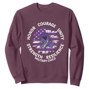Military Child Month Sweatshirt Purple Up Military Child Honor Courage Unity Strength Resilience TS11 Maroon Print Your Wear