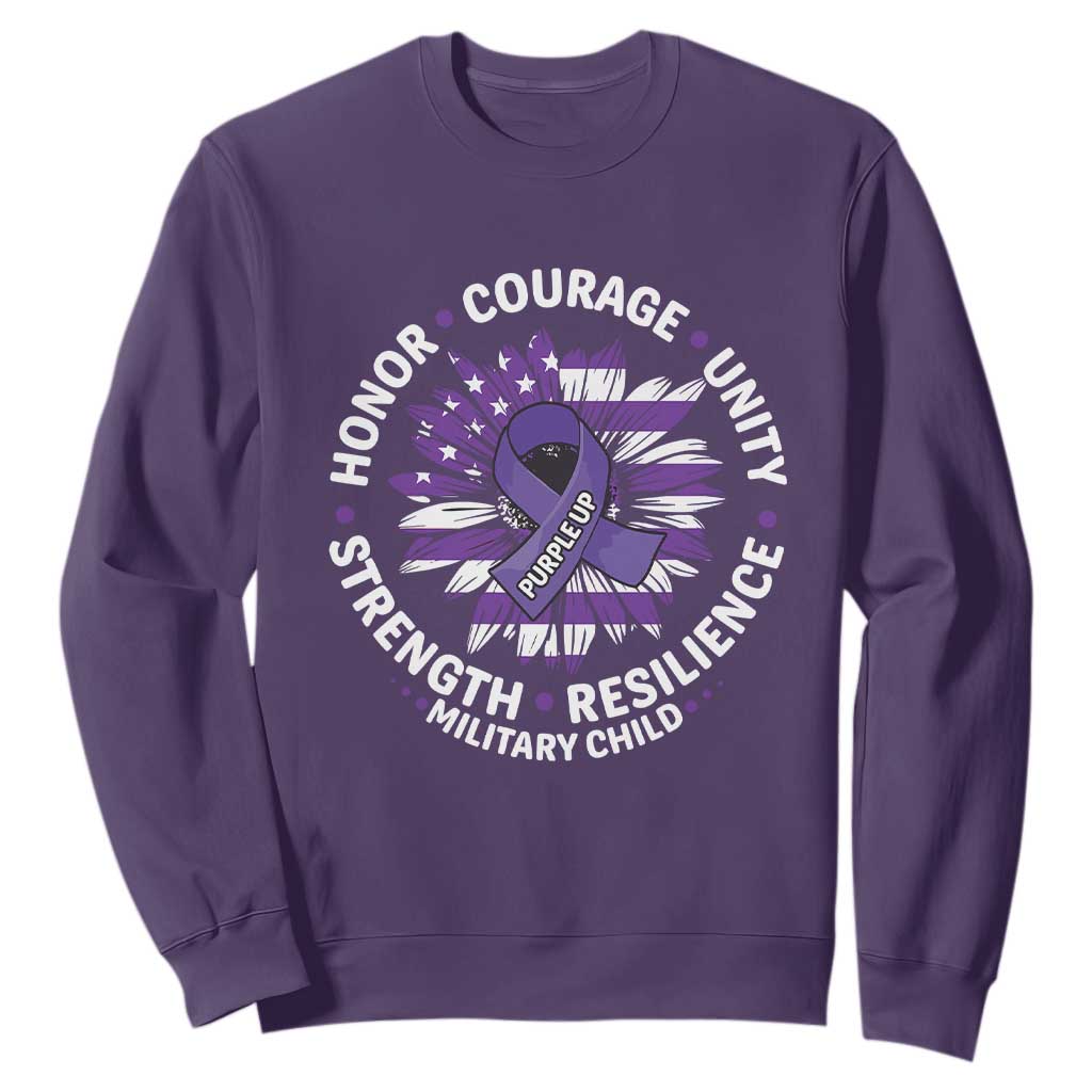 Military Child Month Sweatshirt Purple Up Military Child Honor Courage Unity Strength Resilience TS11 Purple Print Your Wear