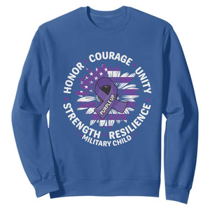 Military Child Month Sweatshirt Purple Up Military Child Honor Courage Unity Strength Resilience TS11 Royal Blue Print Your Wear