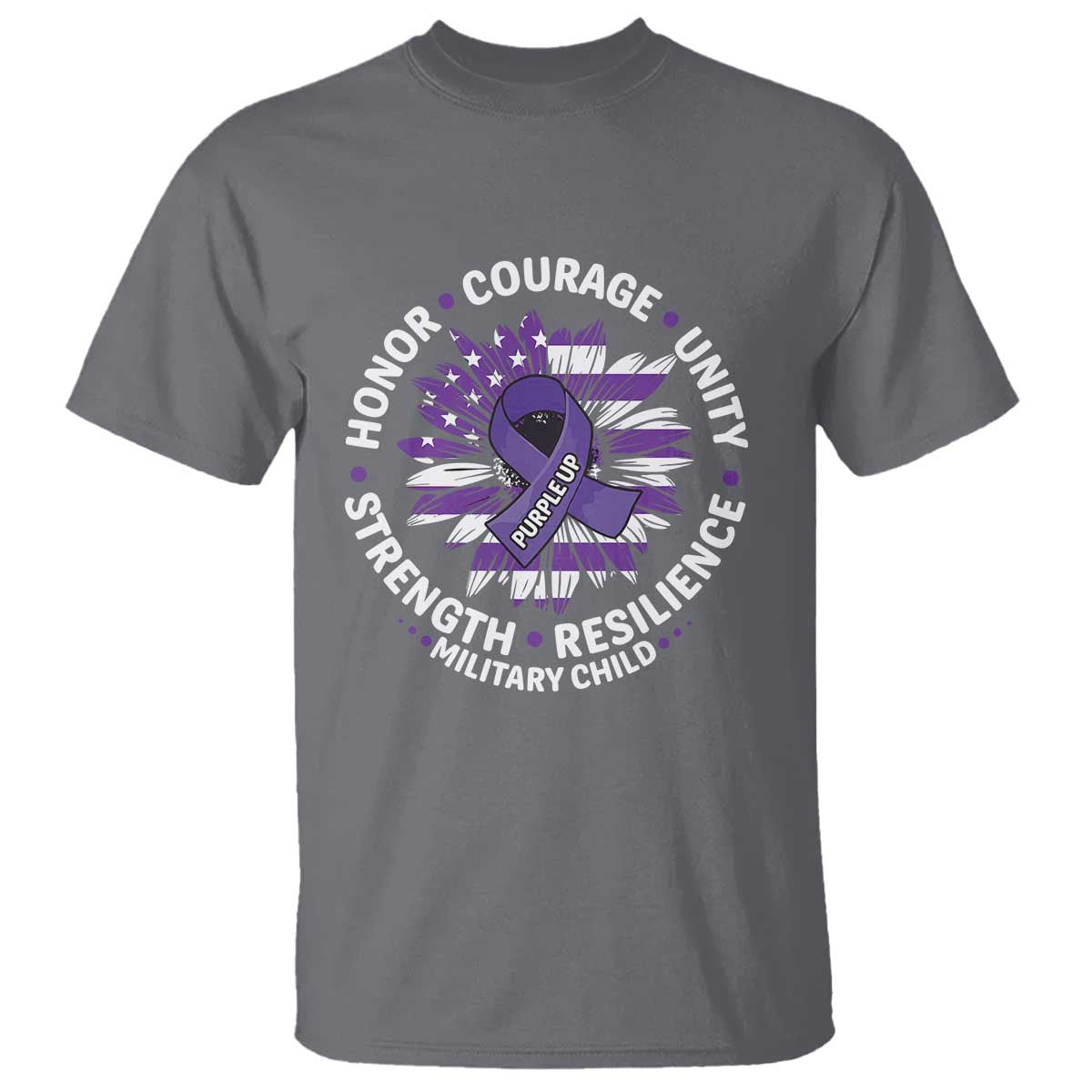 Military Child Month T Shirt Purple Up Military Child Honor Courage Unity Strength Resilience TS11 Charcoal Print Your Wear