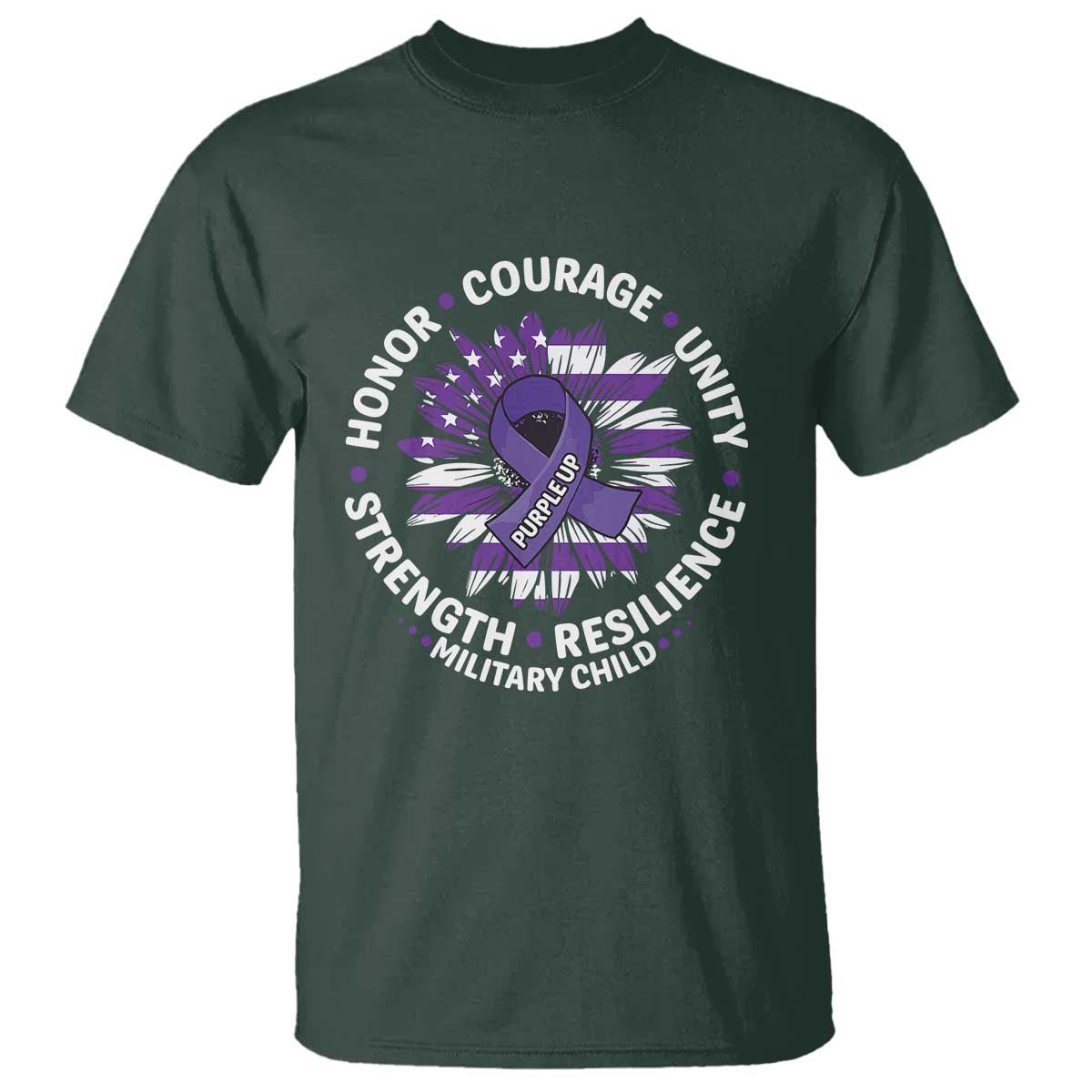 Military Child Month T Shirt Purple Up Military Child Honor Courage Unity Strength Resilience TS11 Dark Forest Green Print Your Wear
