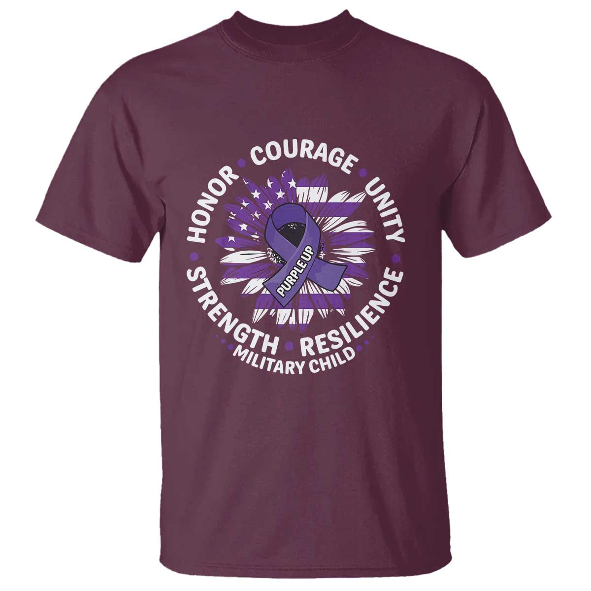 Military Child Month T Shirt Purple Up Military Child Honor Courage Unity Strength Resilience TS11 Maroon Print Your Wear