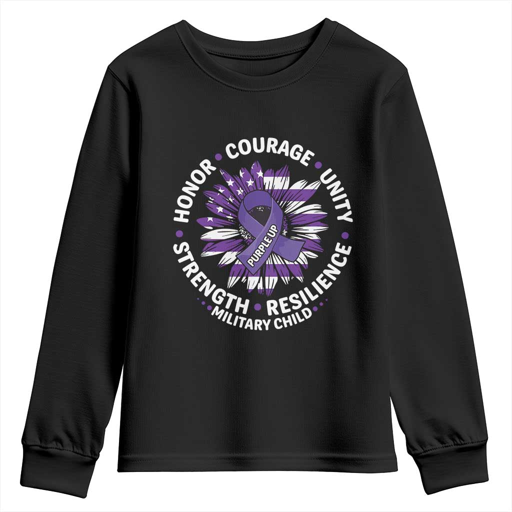 Military Child Month Youth Sweatshirt Purple Up Military Child Honor Courage Unity Strength Resilience TS11 Black Print Your Wear