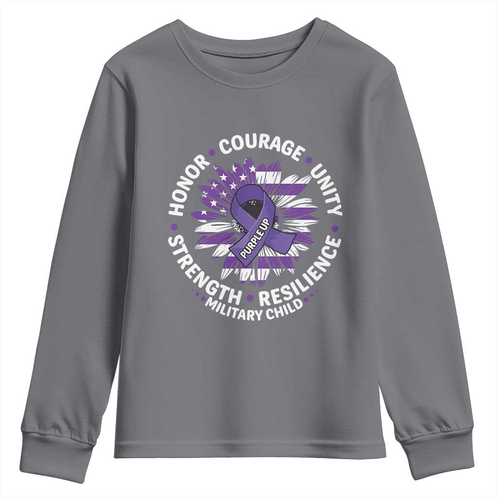 Military Child Month Youth Sweatshirt Purple Up Military Child Honor Courage Unity Strength Resilience TS11 Charcoal Print Your Wear