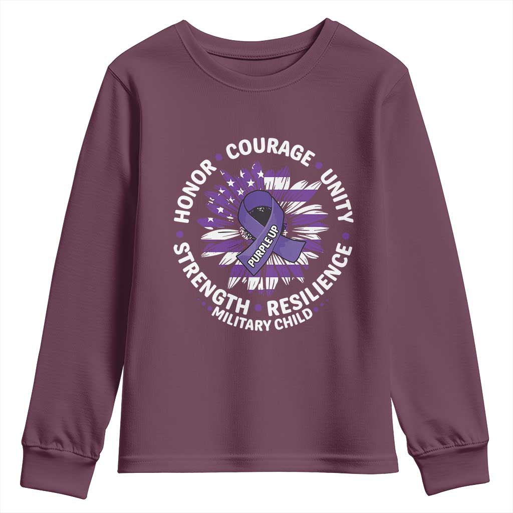 Military Child Month Youth Sweatshirt Purple Up Military Child Honor Courage Unity Strength Resilience TS11 Maroon Print Your Wear