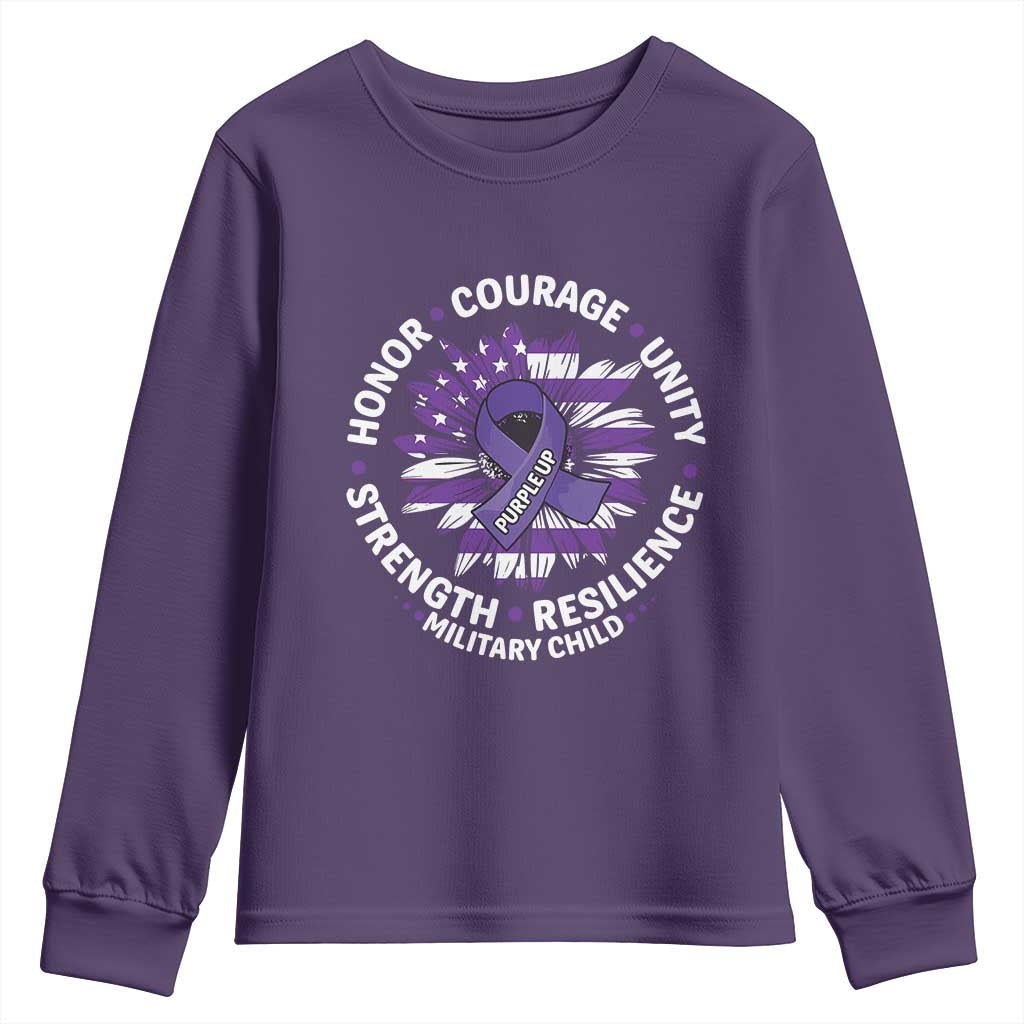 Military Child Month Youth Sweatshirt Purple Up Military Child Honor Courage Unity Strength Resilience TS11 Purple Print Your Wear
