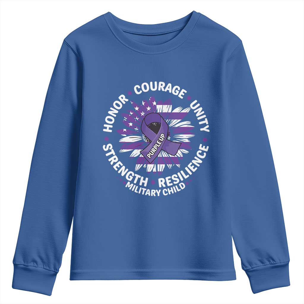 Military Child Month Youth Sweatshirt Purple Up Military Child Honor Courage Unity Strength Resilience TS11 Royal Blue Print Your Wear