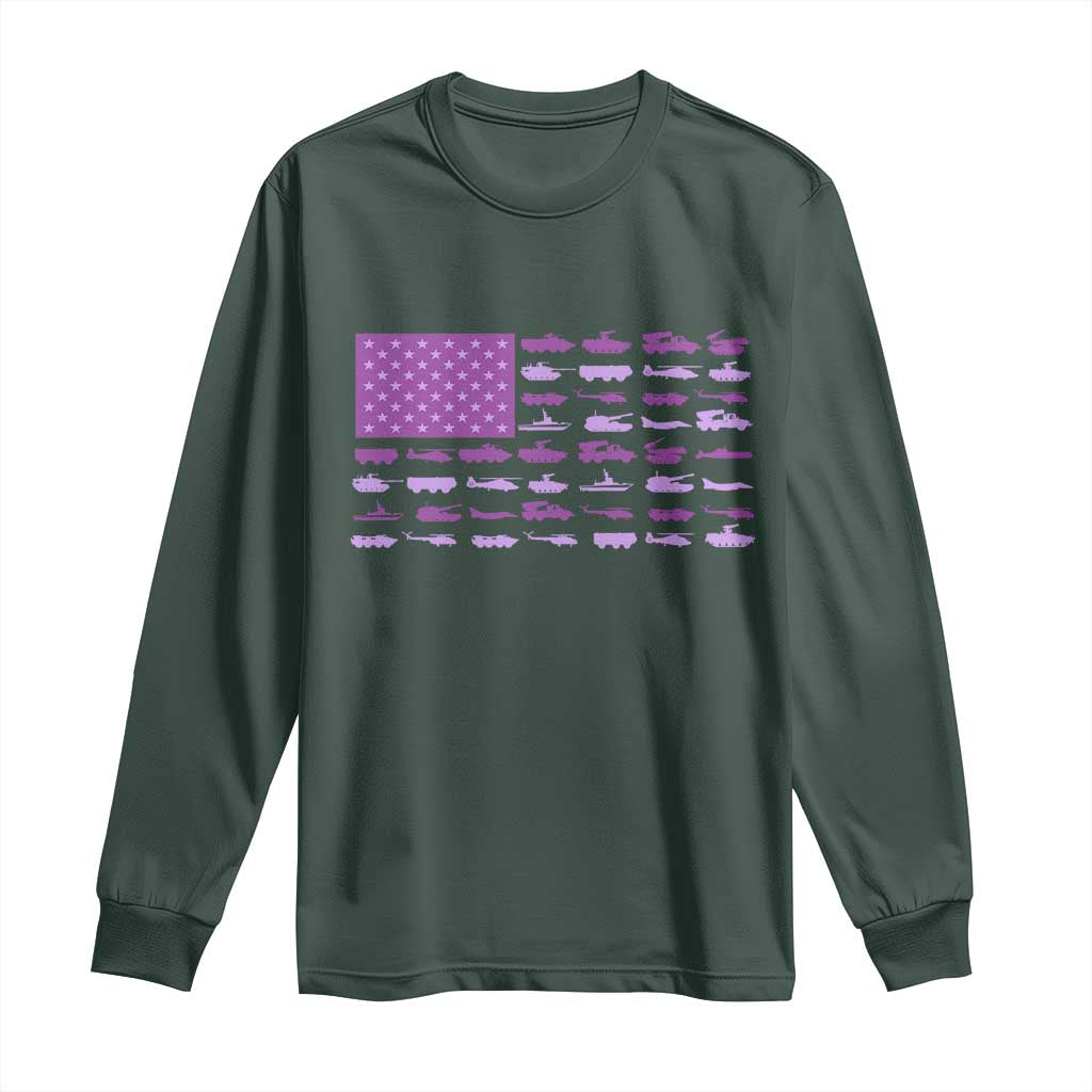 Military Child Month Military Transport American Flag Long Sleeve Shirt TS11 Dark Forest Green Print Your Wear