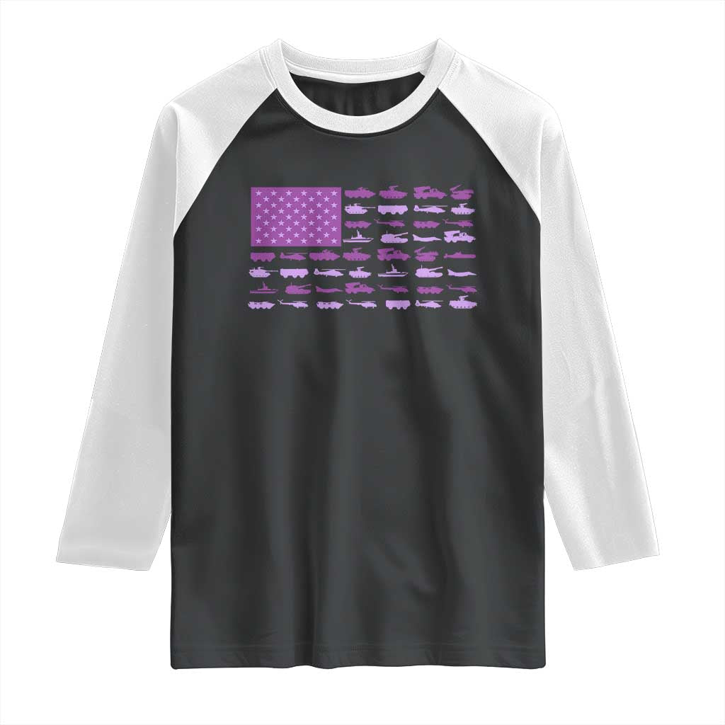 Military Child Month Military Transport American Flag Raglan Shirt TS11 Black White Print Your Wear