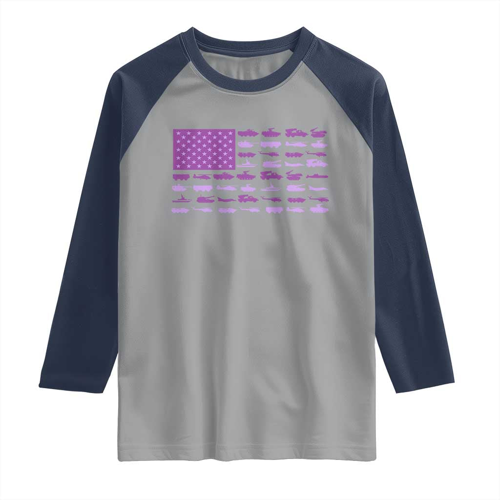 Military Child Month Military Transport American Flag Raglan Shirt TS11 Sport Gray Navy Print Your Wear