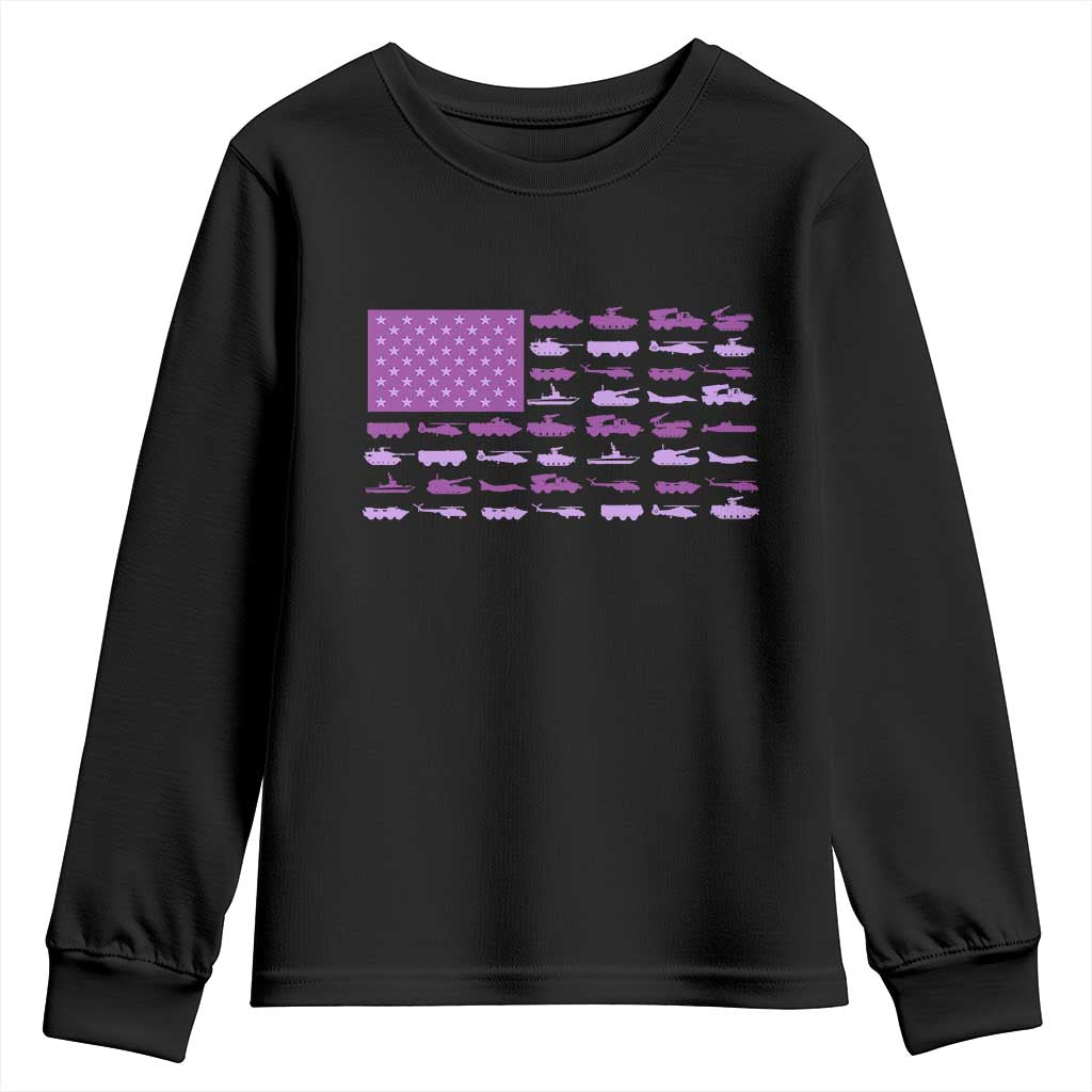 Military Child Month Military Transport American Flag Youth Sweatshirt TS11 Black Print Your Wear