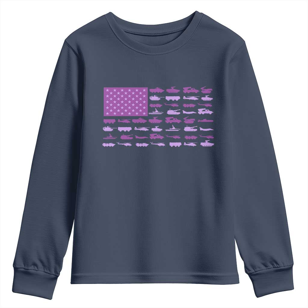 Military Child Month Military Transport American Flag Youth Sweatshirt TS11 Navy Print Your Wear
