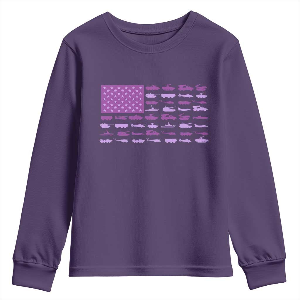 Military Child Month Military Transport American Flag Youth Sweatshirt TS11 Purple Print Your Wear